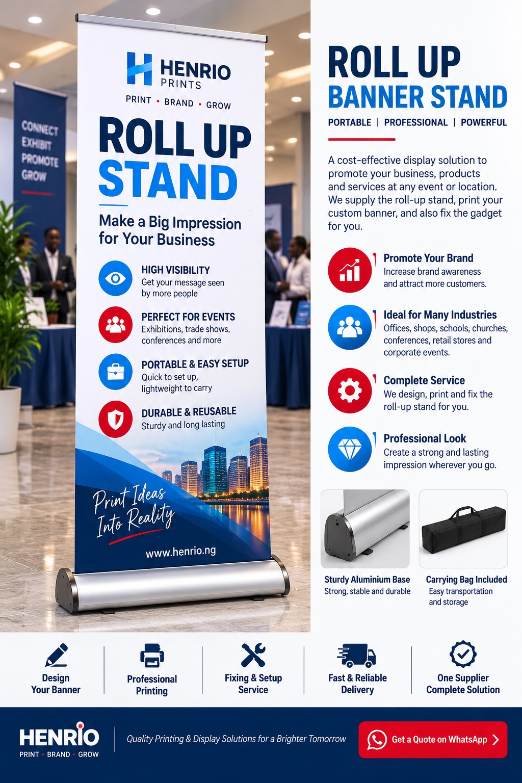 Roll Up Stand 3ft Roll-Up Banner Stand Aluminium Base - Image 1